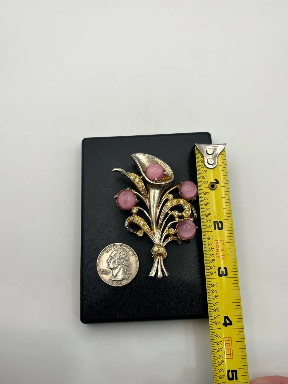 1950’s Mid Century pink moonglow cabochon stones flower bouquet brooch pin